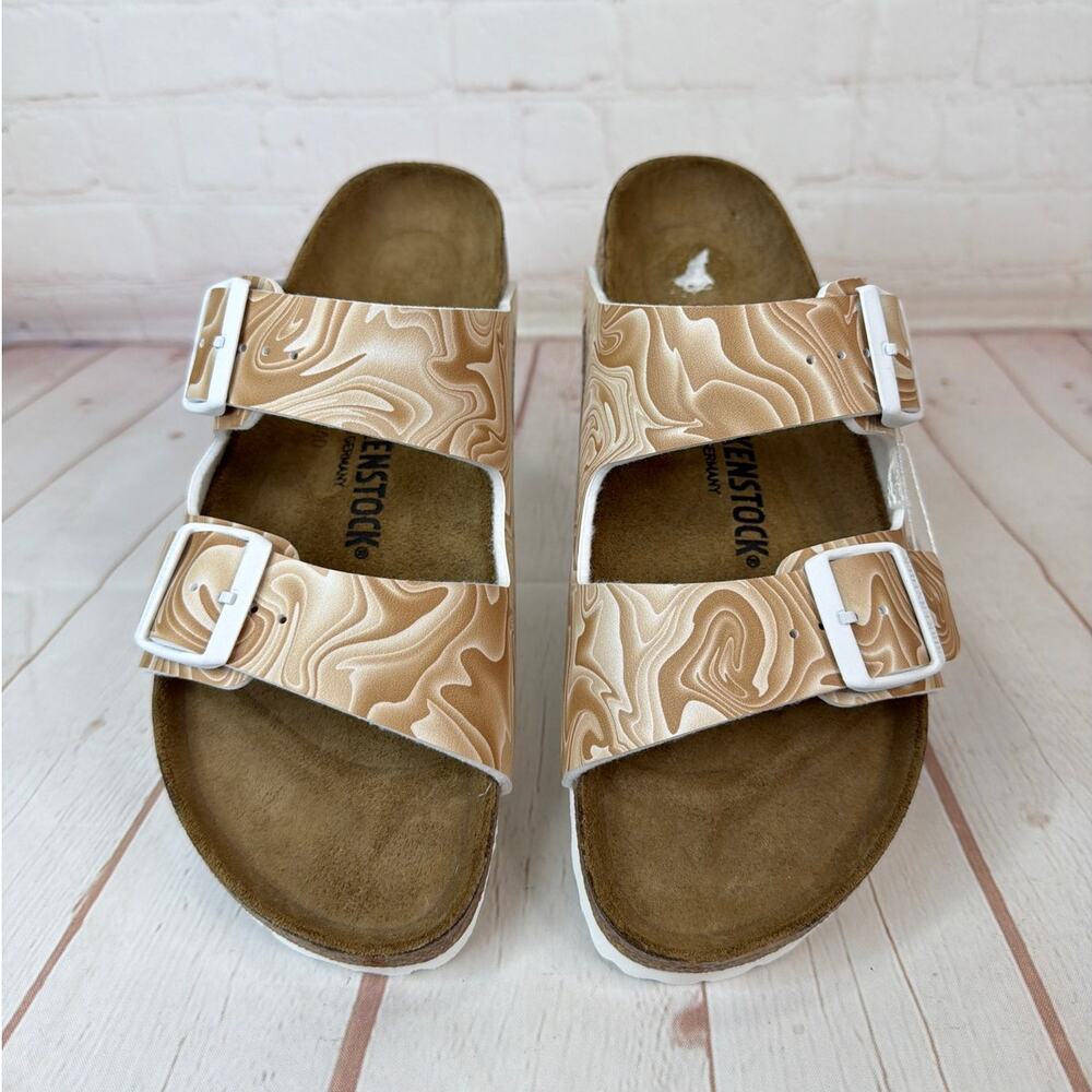 Birkenstock Arizona Birko Flor Marbletwirl Beige Tan Sandals M Size 7/W Size 9 - Picture 6 of 10